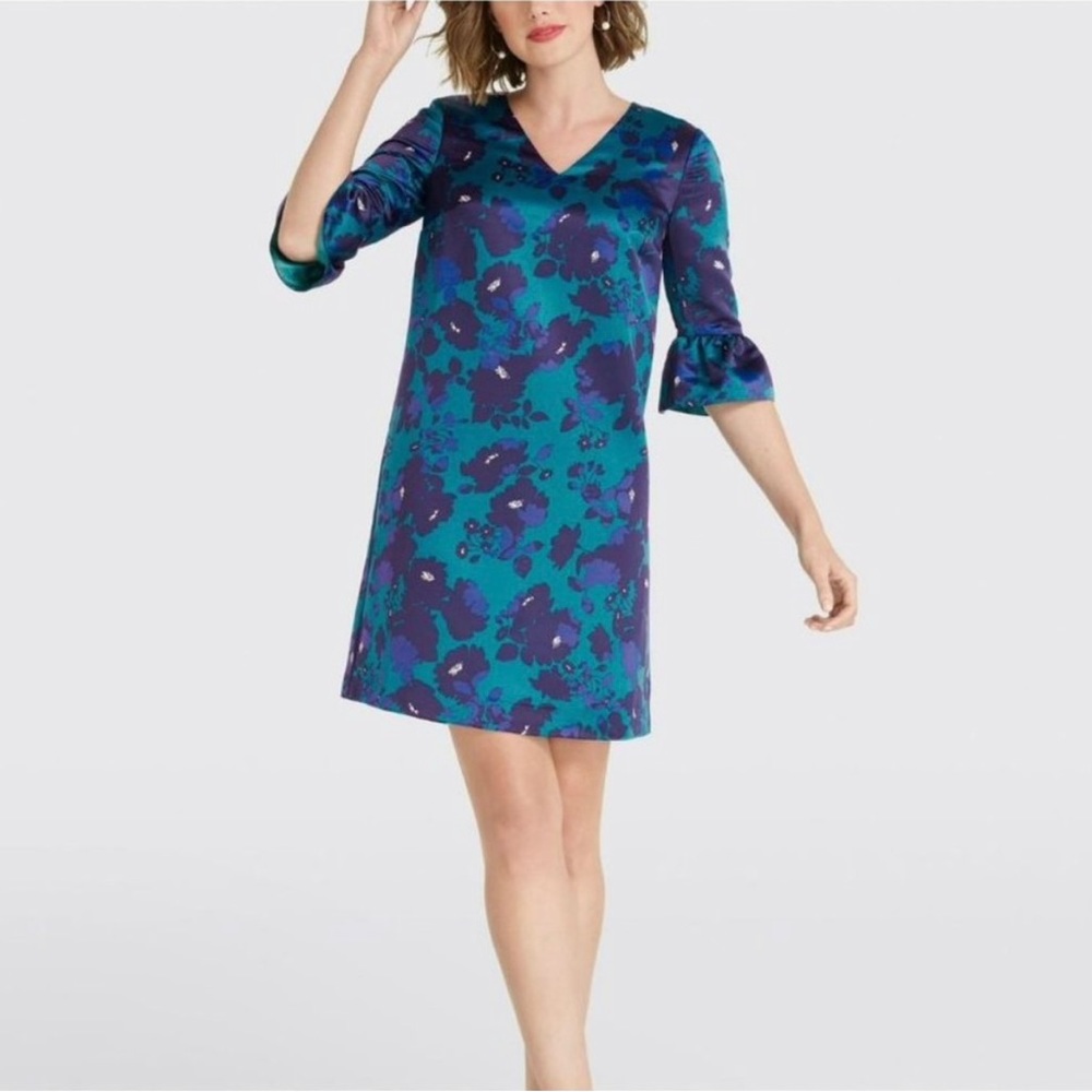 NWT Draper James Teal Cut Out Floral Satin Dress